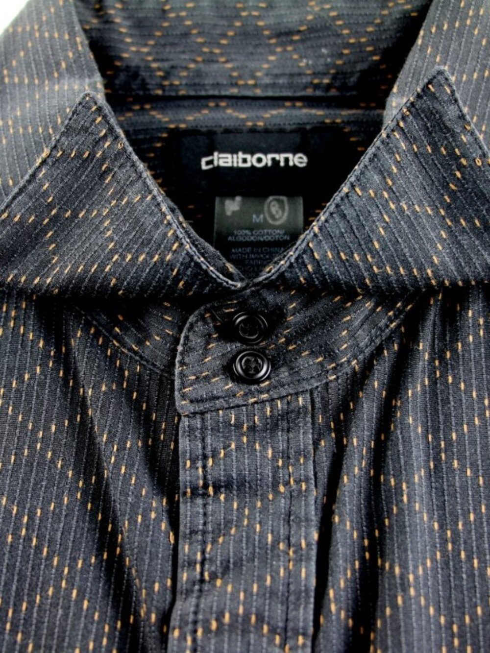 LIZ CLAIBORNE French Cuff Black w/Gold Diamond Design 100% Cotton Dress Shirt M - Picture 6 of 6